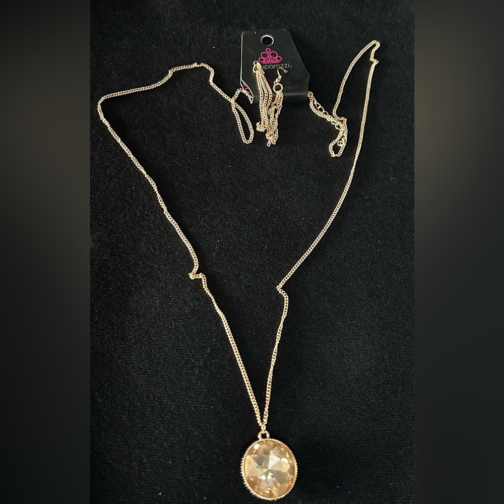 Paparazzi Gold Necklace with Crystal Pendant